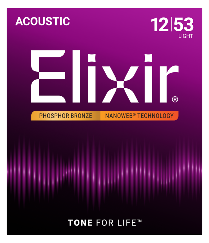 Elixir Phosphor Bronze Acoustic Guitar Strings NANOWEB Light 12-53